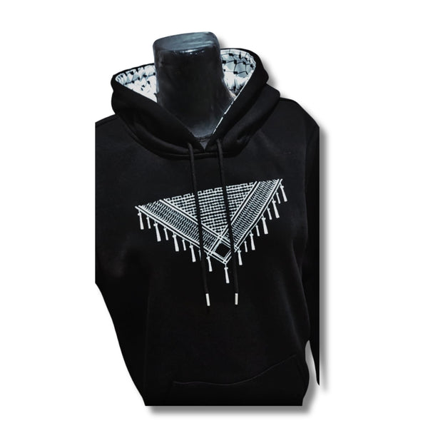 Black Hoodie with Triangle Keffiyeh Pattern