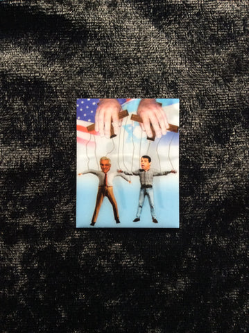 Pin Rectangular featuring 2 men on puppet strings